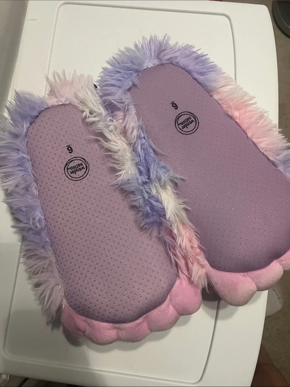 Fluffy Pastel Rainbow Slipper - Pink, Purple, White